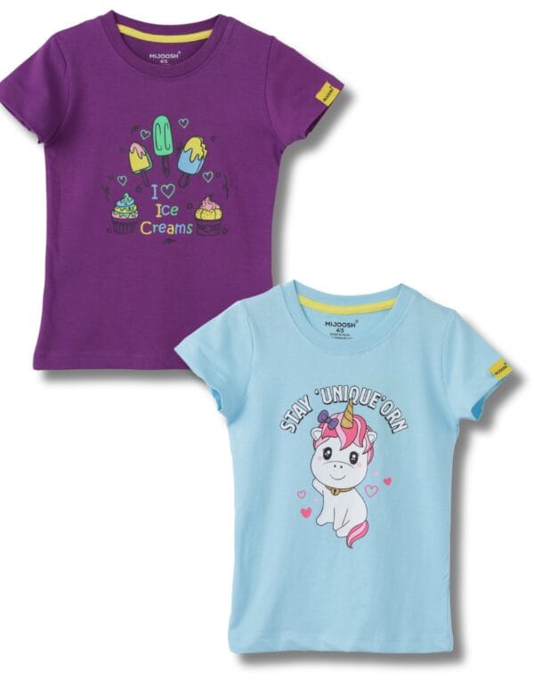 Girls T-Shirt Atomizer Blue / Sparking Grape Violet, Soft Cotton, Ages 2-6 (2pcs pack)