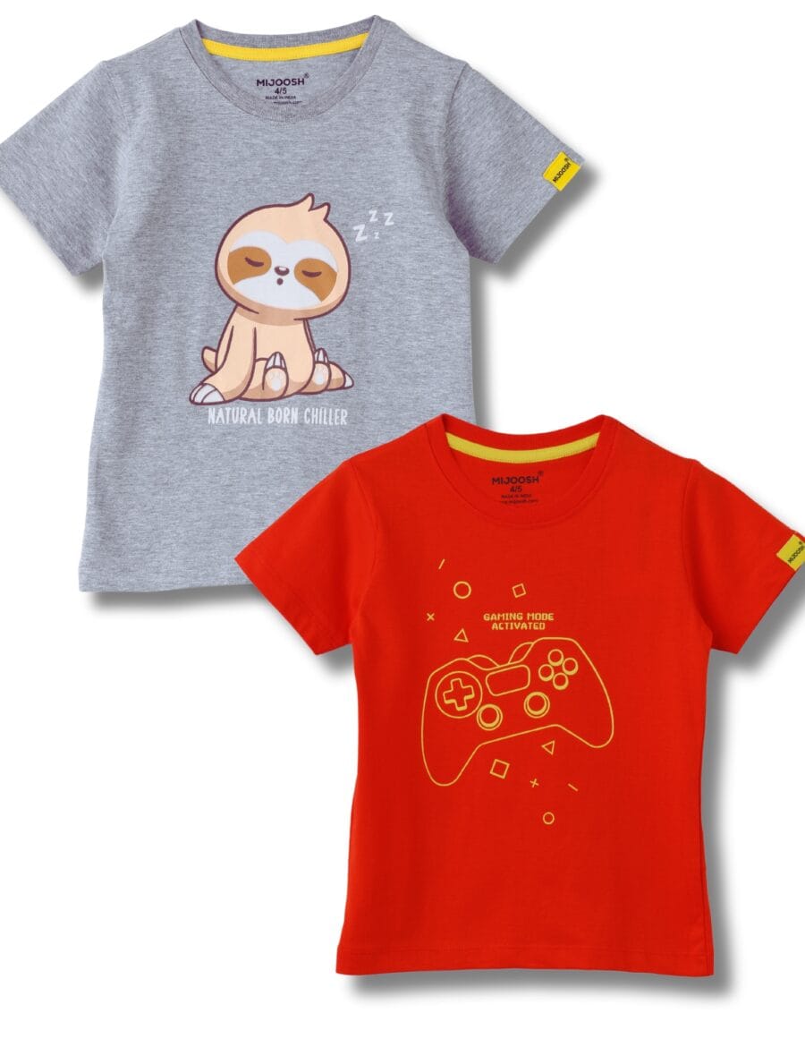 Boys T-Shirt Fiery Red / Grey Heather Mélange, Soft Cotton, Ages 2-6 (2pcs pack)