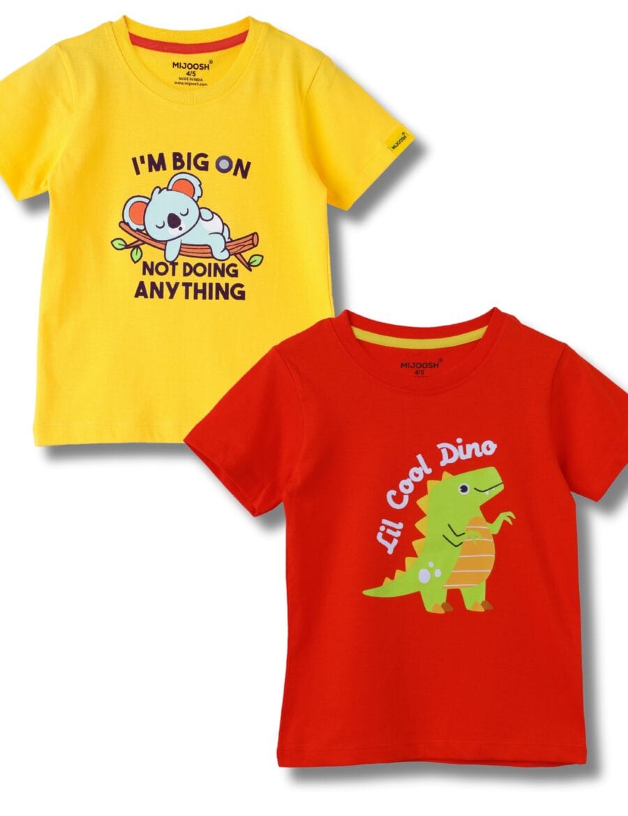 Boys T-Shirt Dandelion Yellow / Fiery Red, Soft Cotton, Ages 2-6 (2pcs pack)