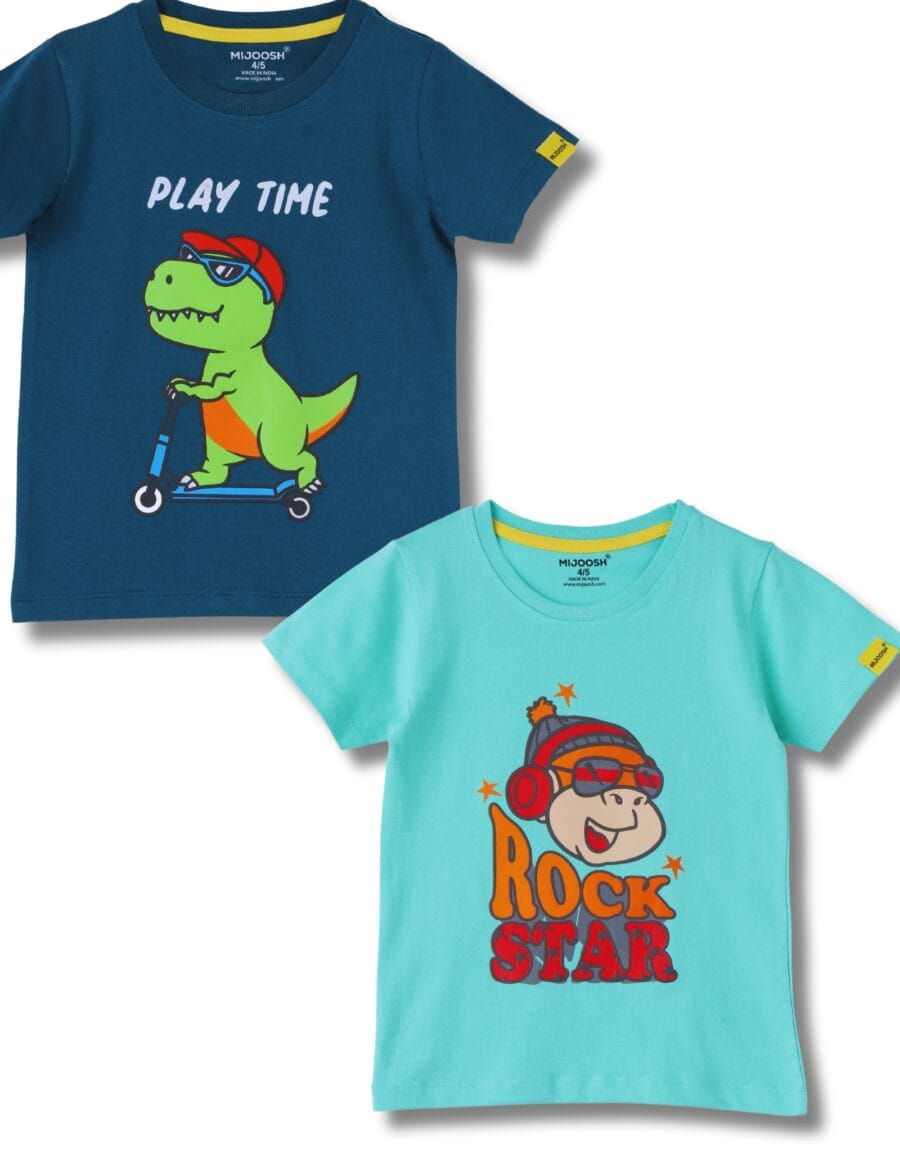 Boys T-Shirt Biscay Green / Blue Coral, Soft Cotton, Ages 2-6 (2pcs pack)