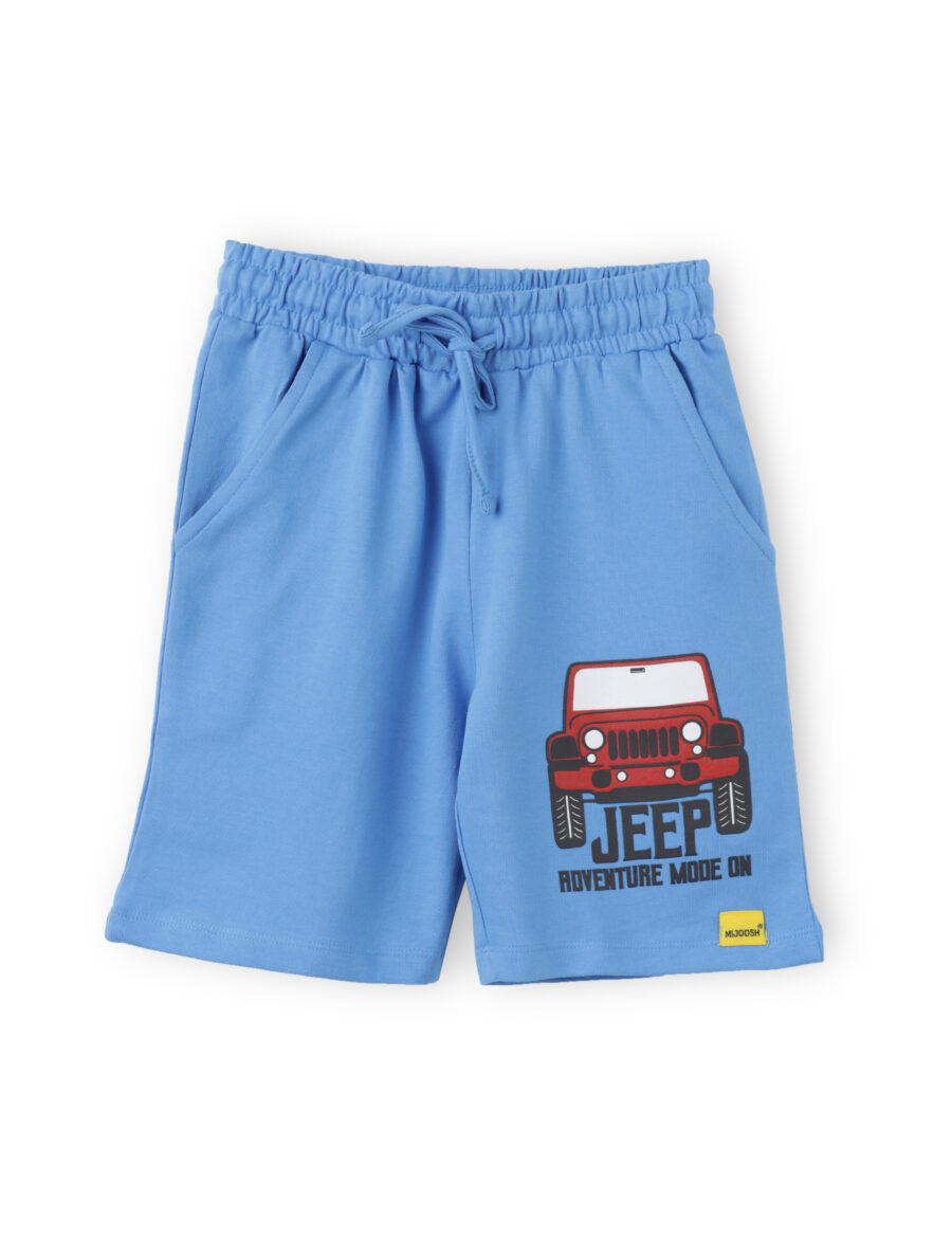 Boys Shorts Cotton French Terry All Aboard Blue Adventure Jeep