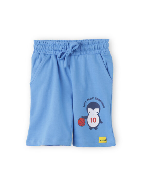 Boys Shorts Cotton French Terry All Aboard Blue Baby Penguin