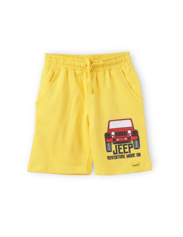 Boys Shorts Cotton French Terry Dandelion Yellow Adventure Jeep