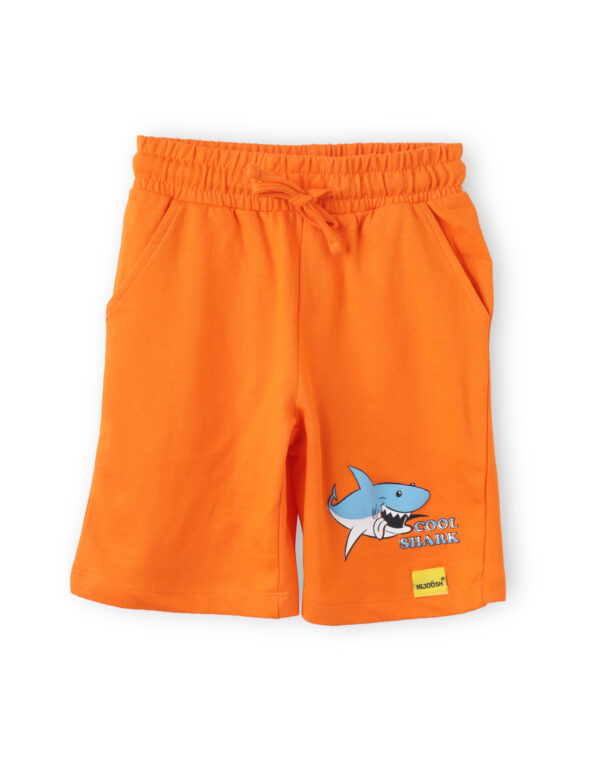 Boys Shorts Cotton French Terry Scarlet Ibis Orange Cool Shark