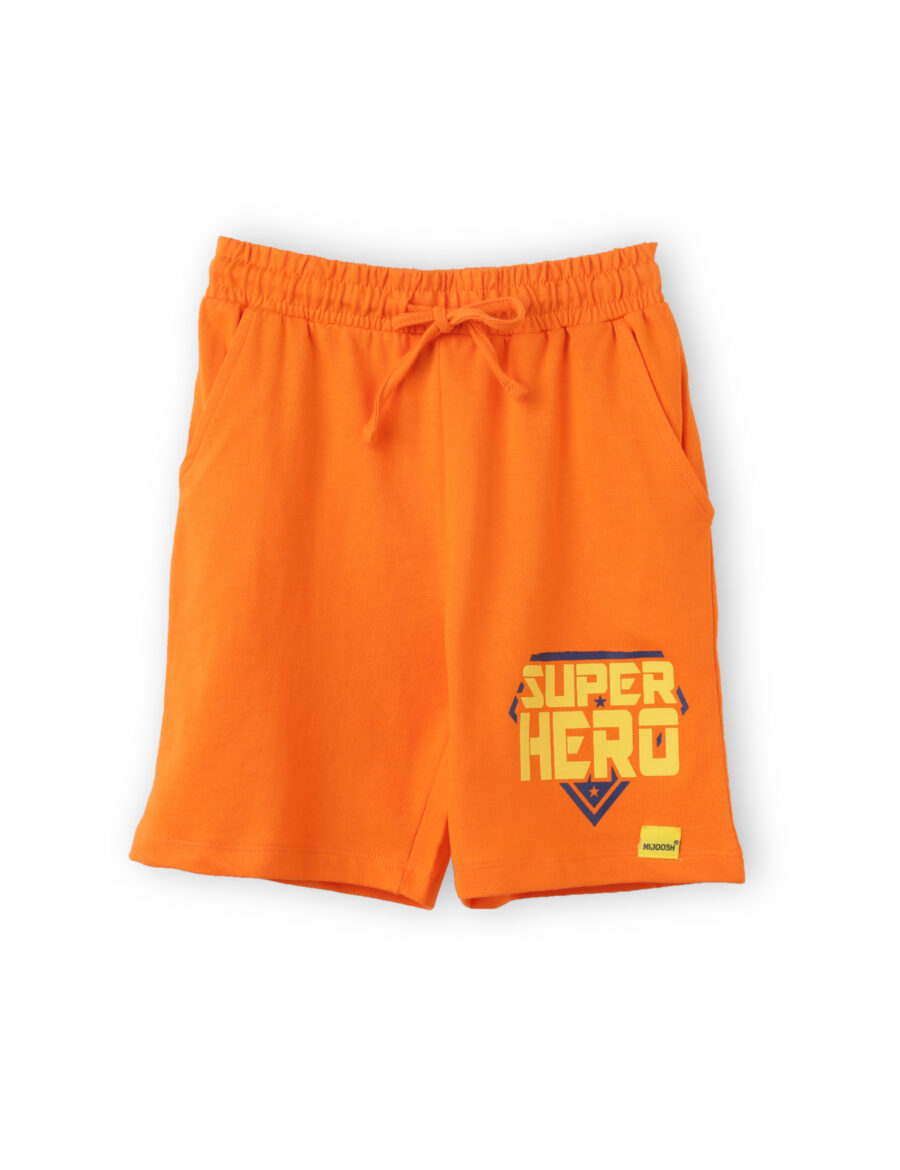 Boys Shorts Cotton French Terry Scarlet Ibis Orange Super Hero