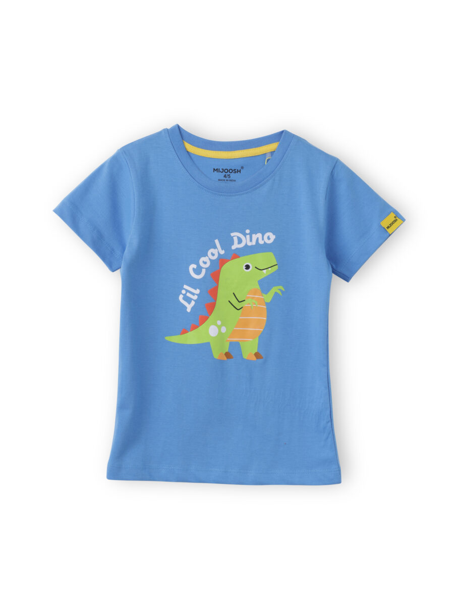 Boys T shirt Cotton All aboard blue lil Cool Dino