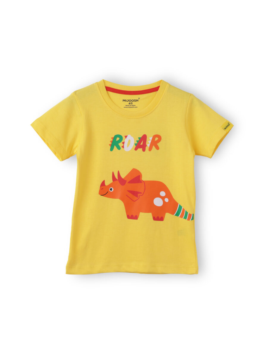 Boys T shirt Cotton Dandelion Yellow Roar Dino