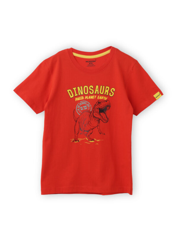 Boys T shirt Cotton Fiery Red Dinosaurs