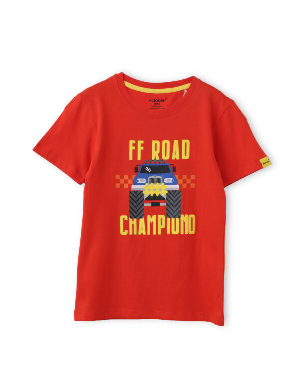 Boys T shirt Cotton Fiery Red Off Road Champion