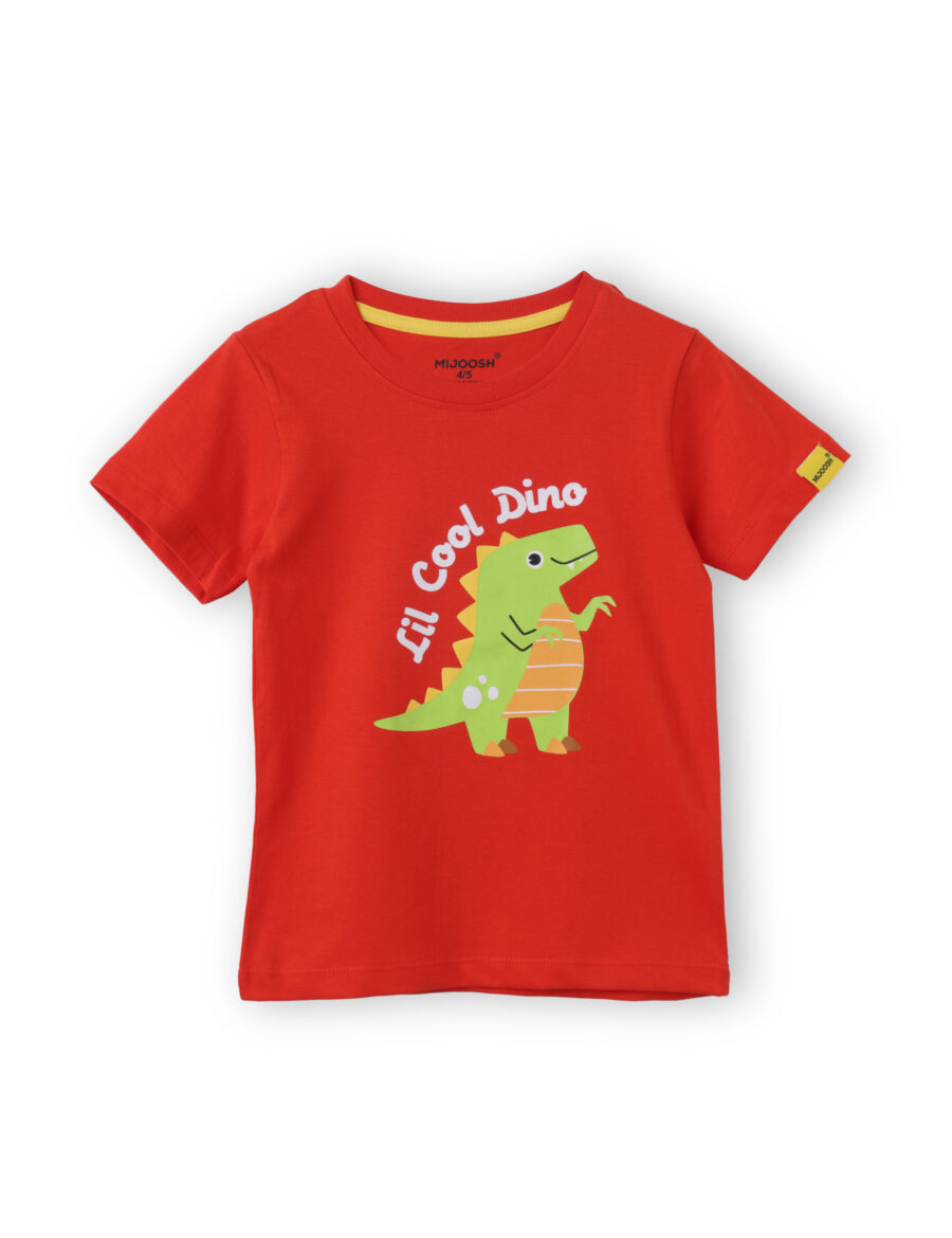 Boys T shirt Cotton Fiery Red lil Cool Dino