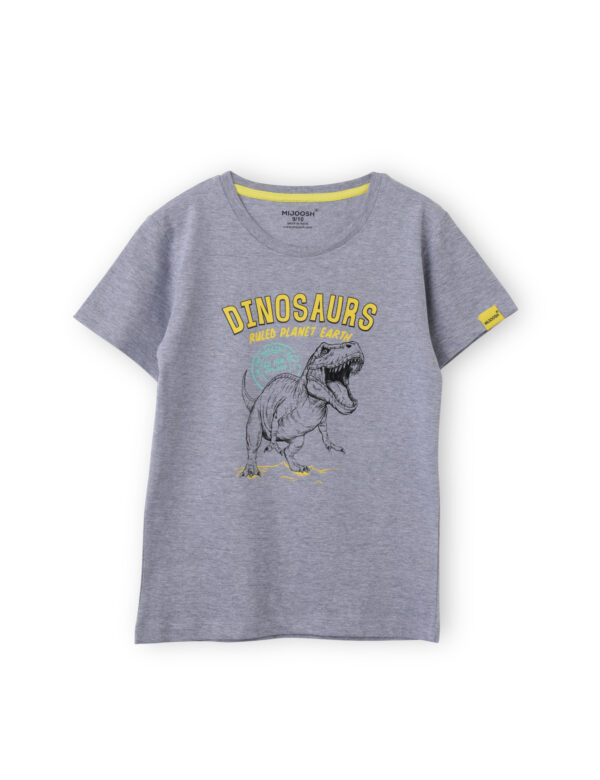 Boys T shirt Cotton Grey Heather Melange Dinosaurs