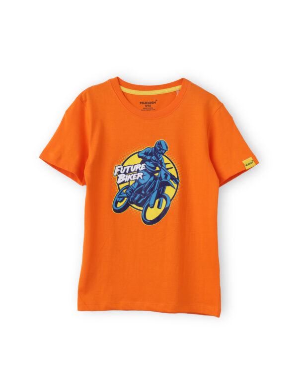 Boys T shirt Cotton Scarlet Ibis Orange Future Biker