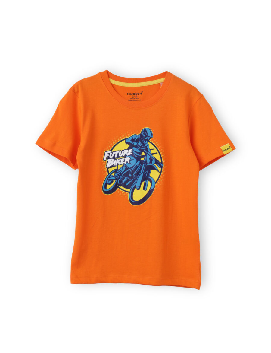 Boys T shirt Cotton Scarlet Ibis Orange Future Biker