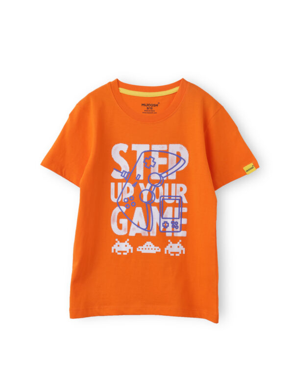 Boys T shirt Cotton Scarlet Ibis Orange Step Your Game