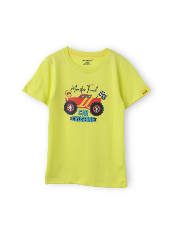 Boys T shirt Cotton Sulphur Spring Lime Monster Truck