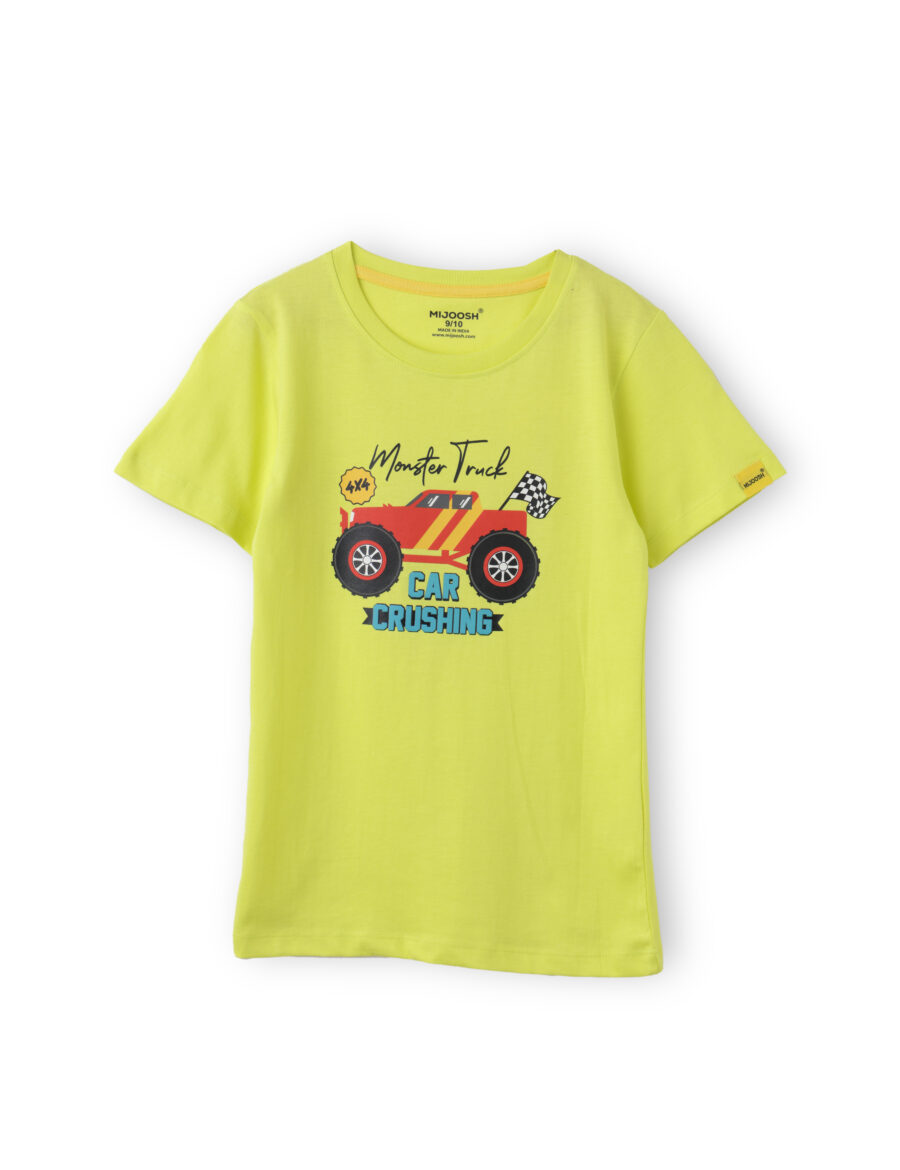 Boys T shirt Cotton Sulphur Spring Lime Monster Truck