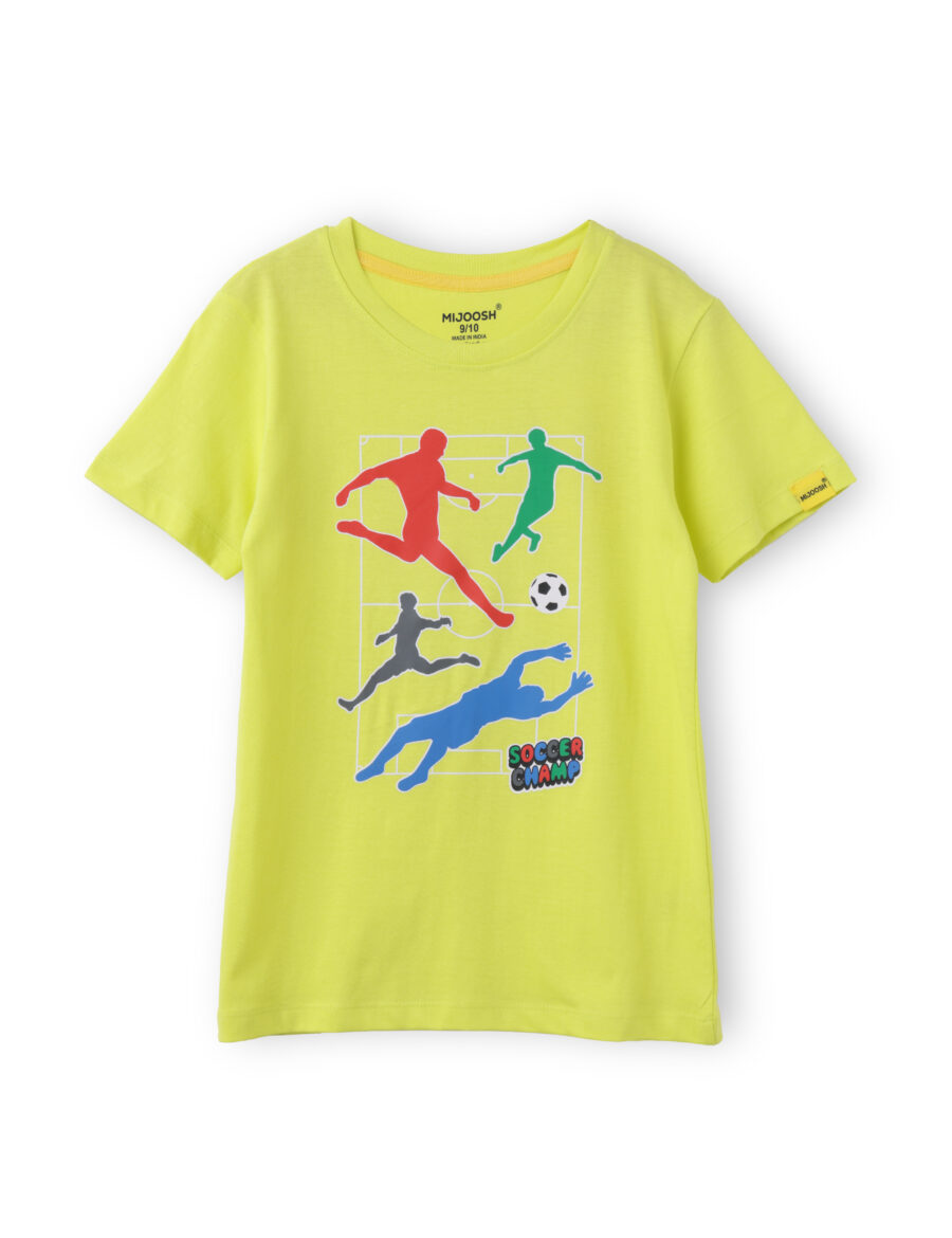 Boys T shirt Cotton Sulphur Spring Lime Soccer Camp