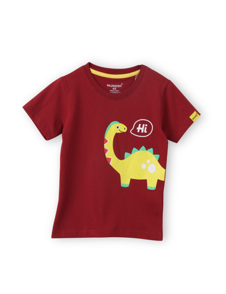 Boys T shirt Cotton Winery Red Hi Dino