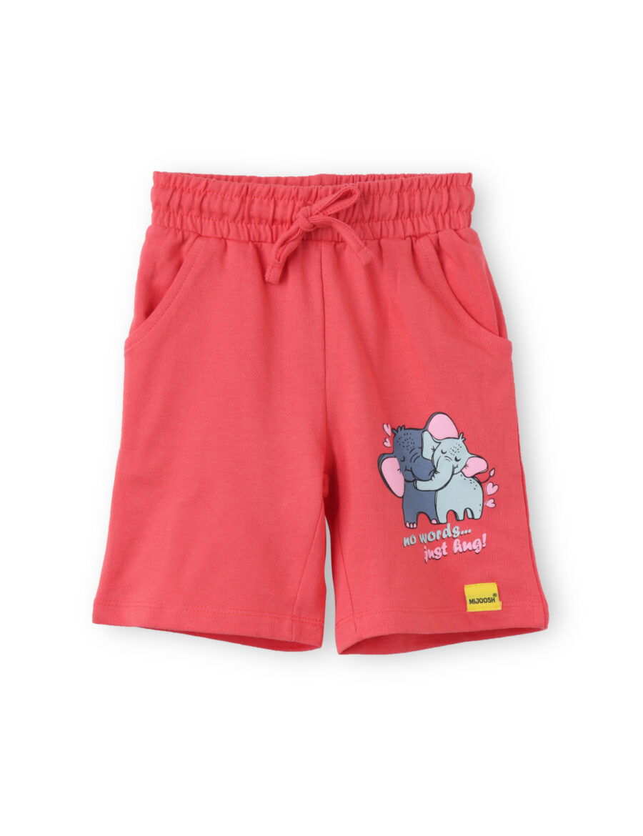 Girls Shorts Cotton French Terry Hibiscus Red Cute Couple Elephant