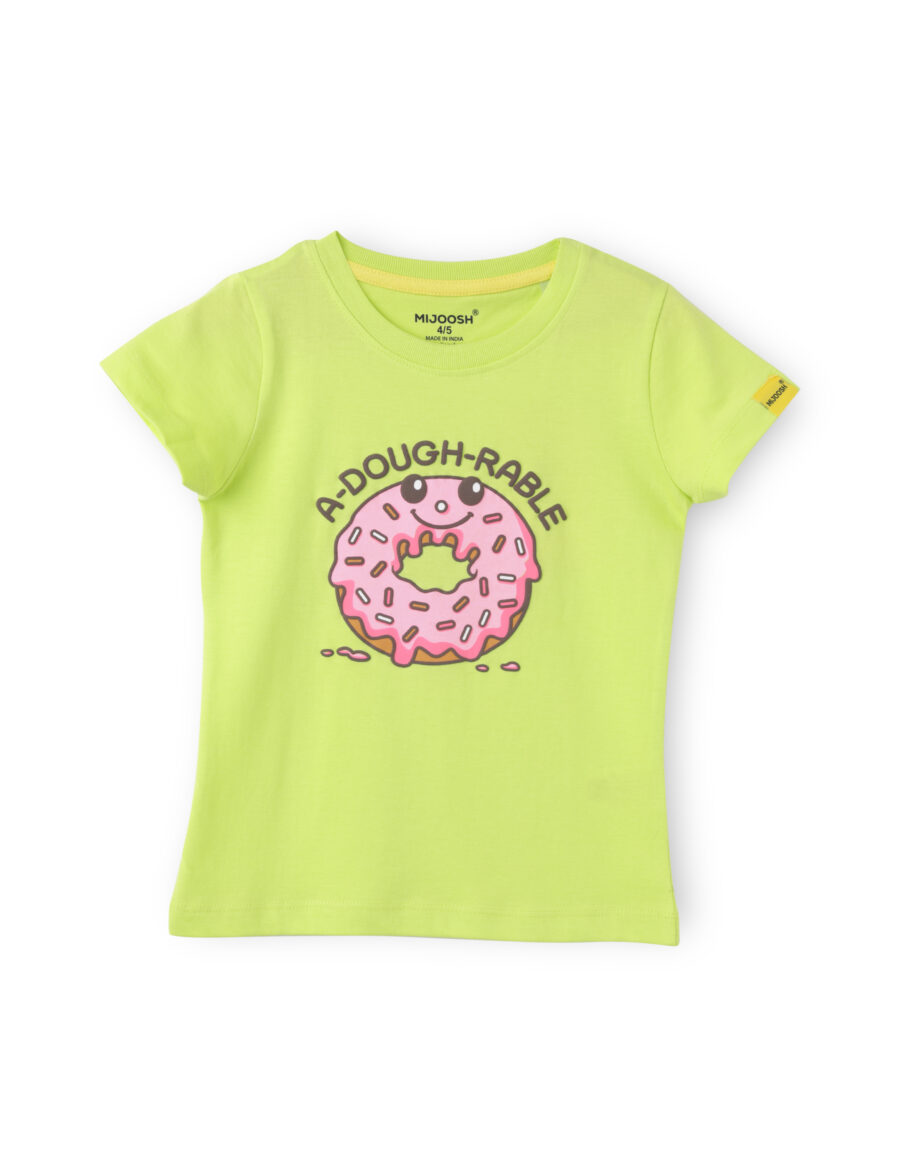 Girls T shirt Cotton Acid Lime Green Donut Print