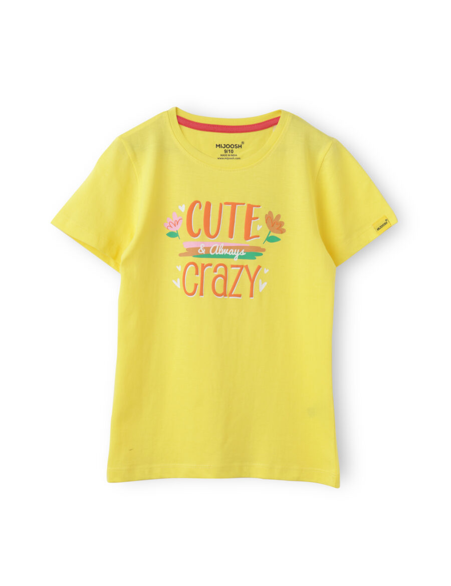 Girls T shirt Cotton Blazing Yellow Cute Crazy