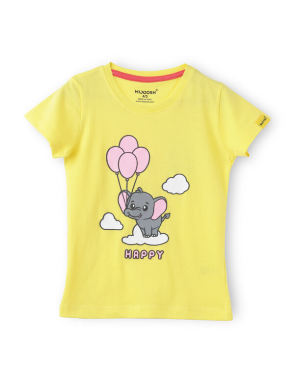 Girls T shirt Cotton Blazing Yellow Happy Baby Elephant