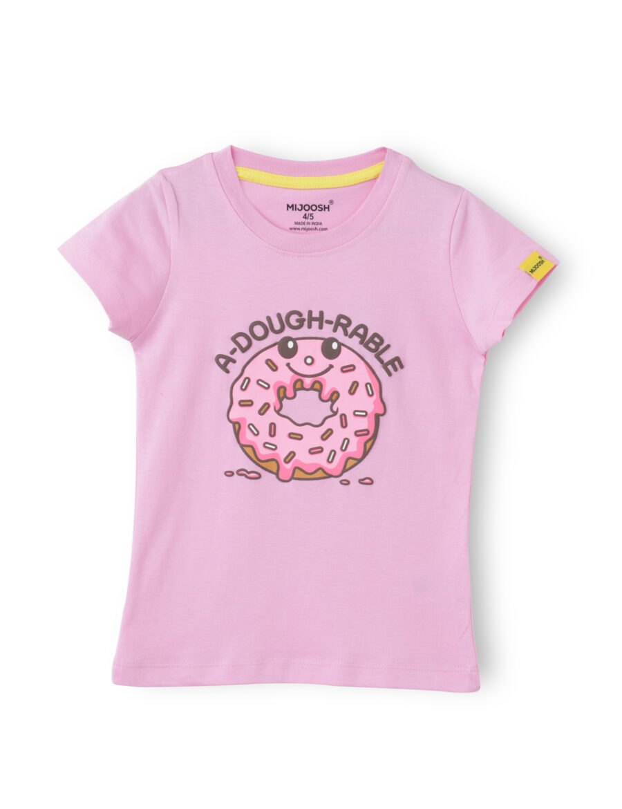 Girls T shirt Cotton Bon Bon Pink Donut Print