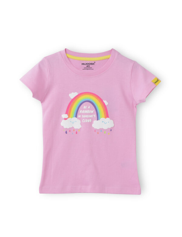 Girls T shirt Cotton Bon Bon Pink Rainbow and Cloud