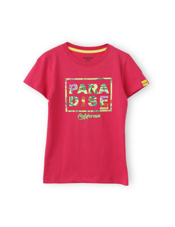 Girls T shirt Cotton Bright Rose Pink Paradise Beach