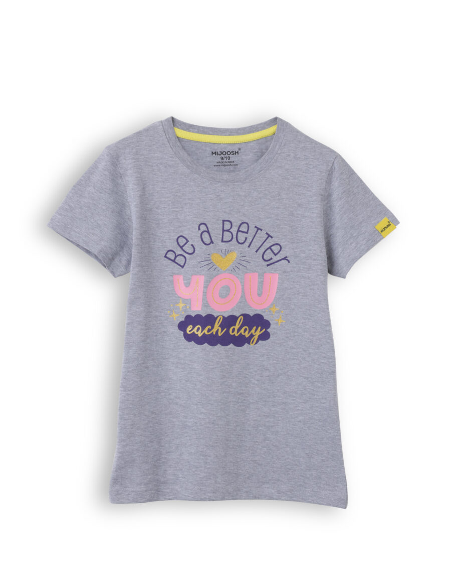 Girls T shirt Cotton Grey Heather Melange Be a Better