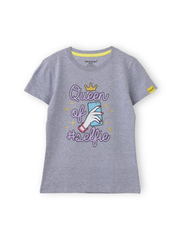 Girls T shirt Cotton Grey Heather Melange Queen of Selfie