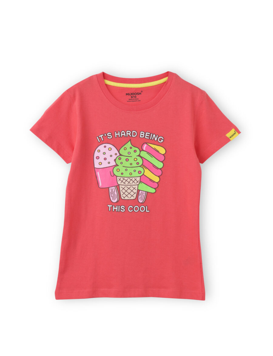 Girls T shirt Cotton Hibiscus Red Cool Ice Creams