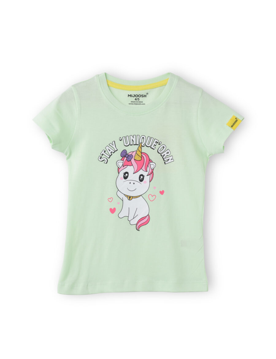 Girls T shirt Cotton Patina Green Cute Unicorn