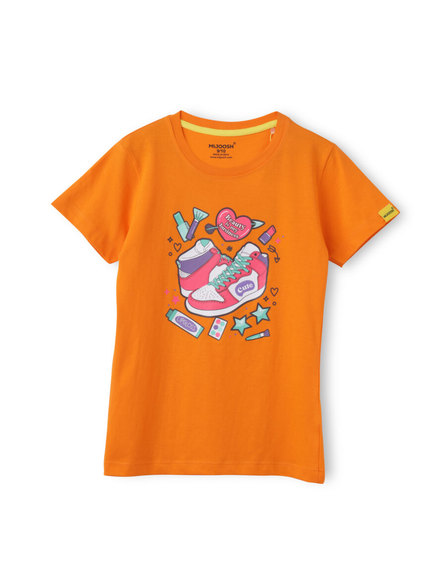 Girls T shirt Cotton Vibrant Orange Beauty Queen