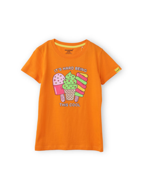 Girls T shirt Cotton Vibrant Orange Cool Ice Creams