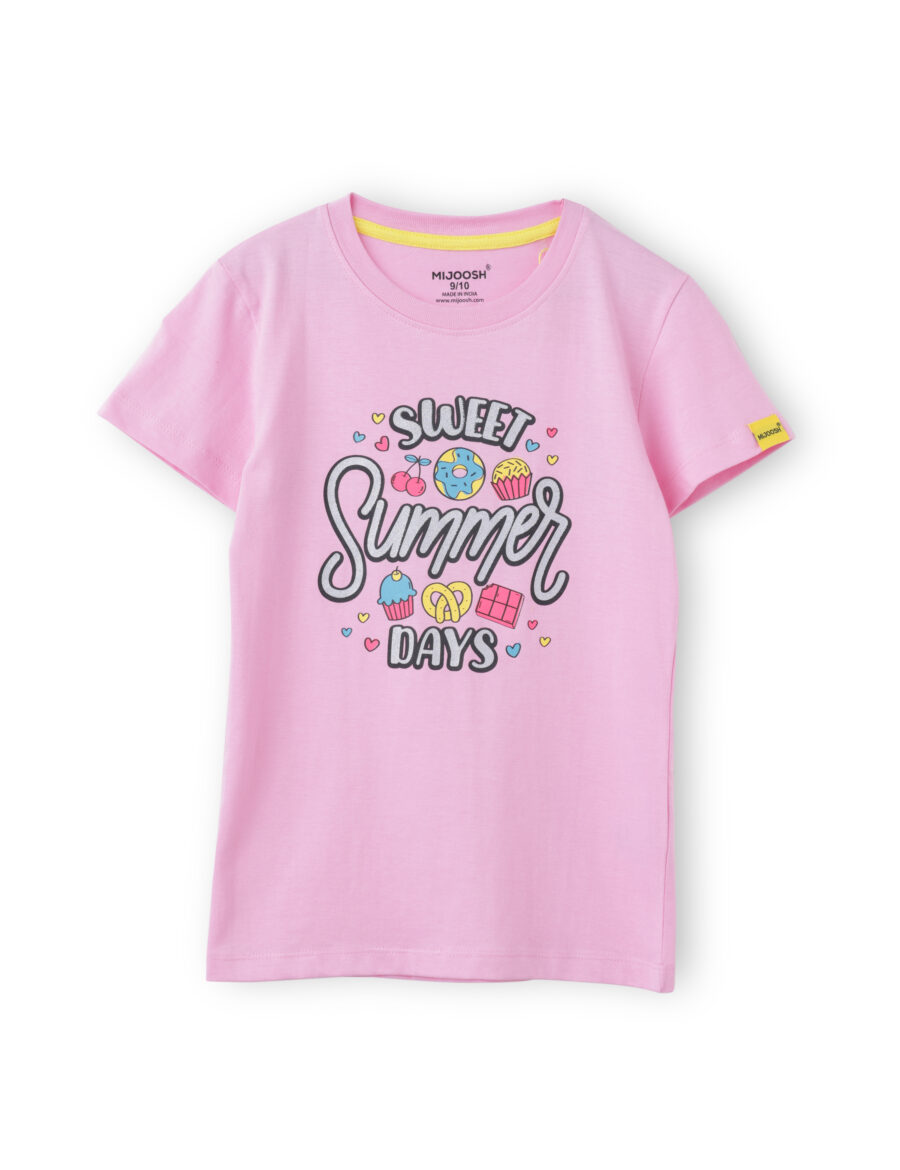 Girls T shirt Cotton Bon Bon Pink Sweet Summer