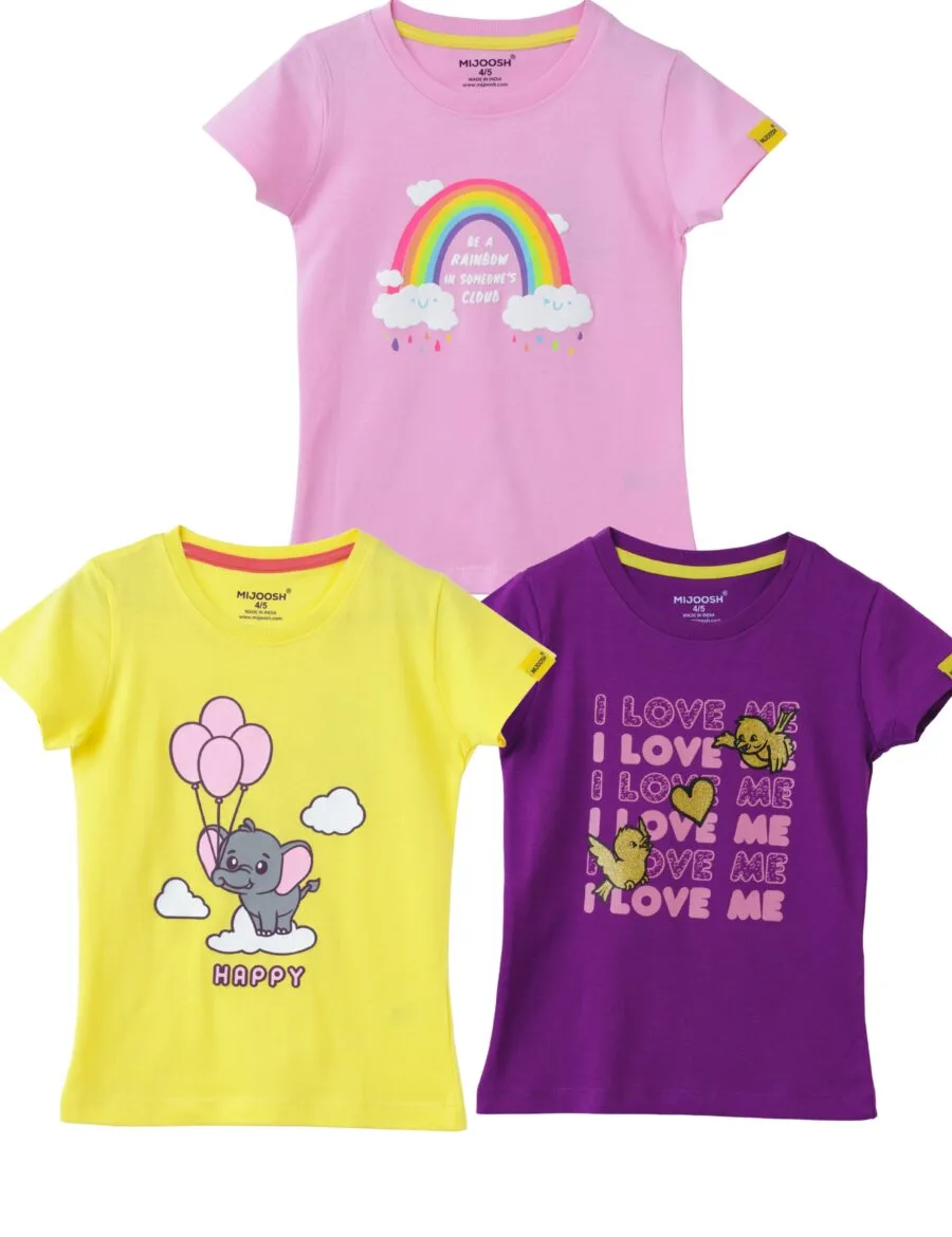 Girls T-Shirt Pack – Touch & Feel Blazing Yellow, Sparking Grape, Bonbon Pink(3pcs pack)