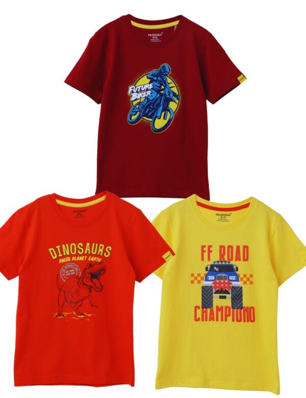 Boys’ T-Shirt Set – Yellow, Fiery Red, Winery Red | Ages 7-14 (3pcs Pack)