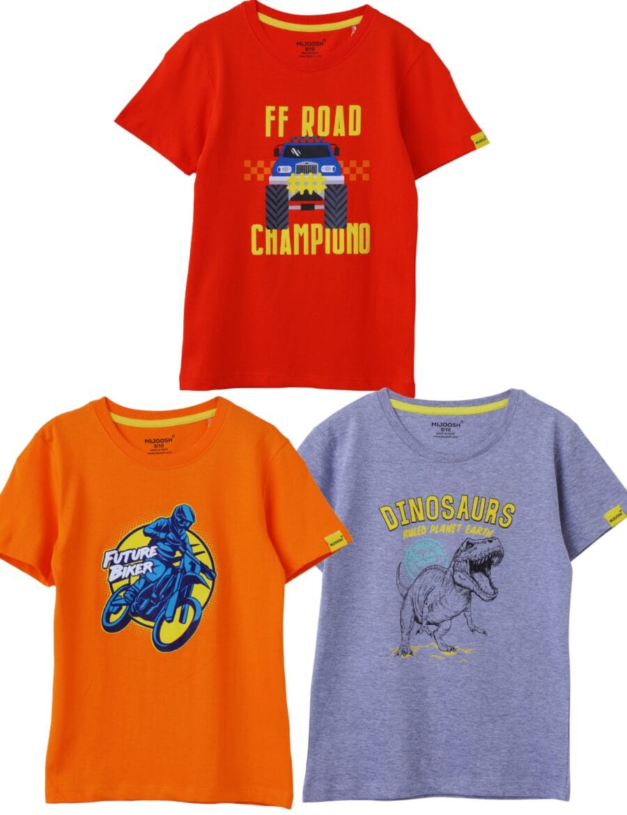 Boys’ T-Shirt 3-Pack – Red, Orange, Grey 7-14 Years (3pcs Pack)