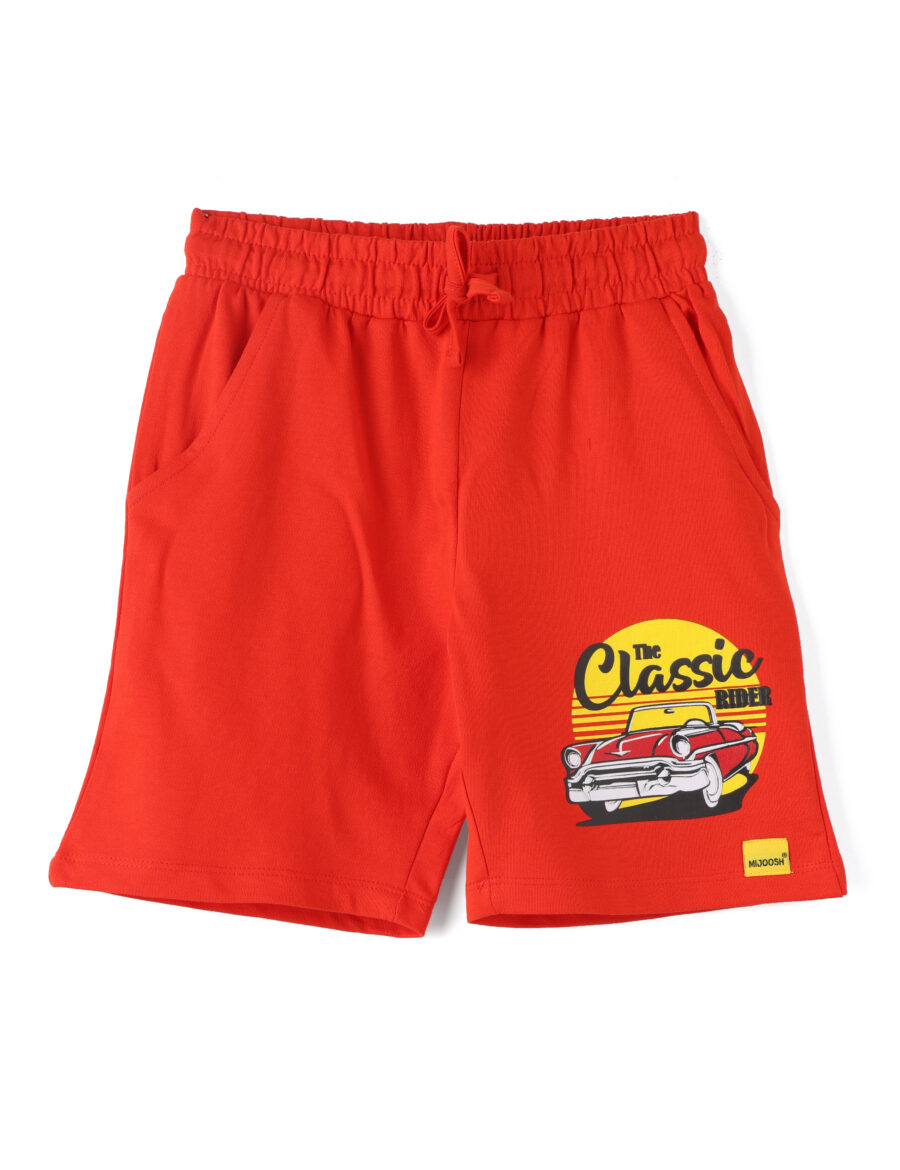 Boys Shorts Cotton French Terry Fiery Red Classic Car