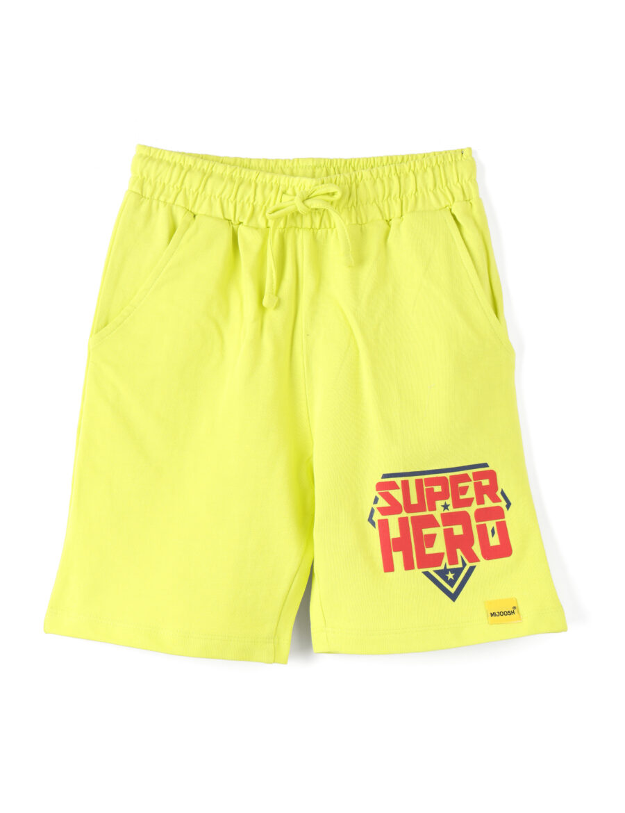 Boys Shorts Cotton French Terry Sulphur Spring Lime Super Hero