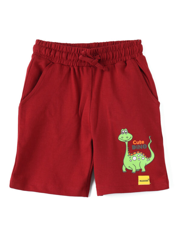 Boys Shorts Cotton French Terry Winery Red Cute Dino