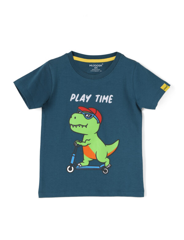 Boys T shirt Cotton Blue Coral Skating Dino