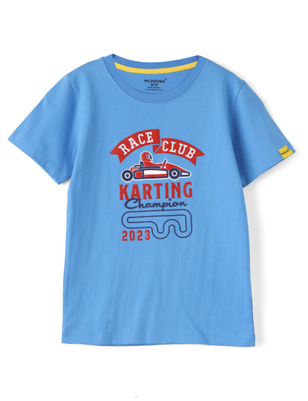 Boys T shirt Cotton All Aboard Blue Race Club Karting