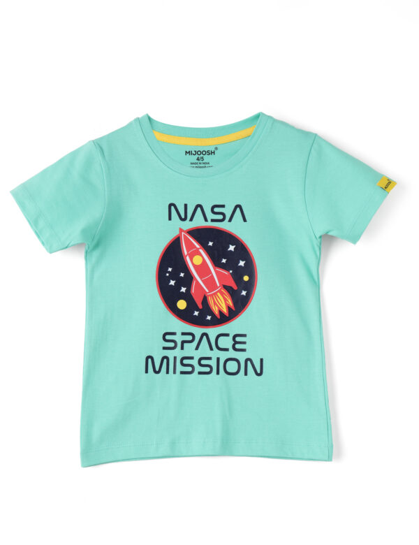 Boys T shirt Cotton Biscay Green Space Mission