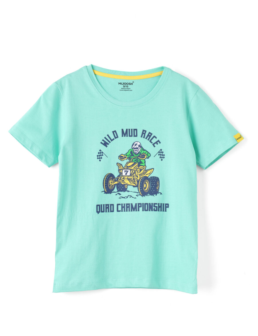 Boys T shirt Cotton Biscay Green "Wild Mud Race"