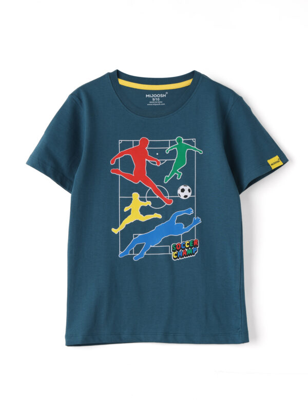 Boys T shirt Cotton Blue Coral "Soccer Camp"