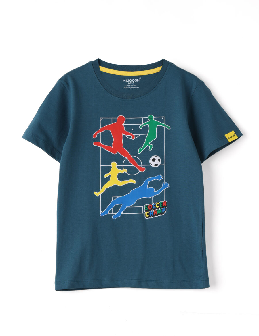 Boys T shirt Cotton Blue Coral "Soccer Camp"