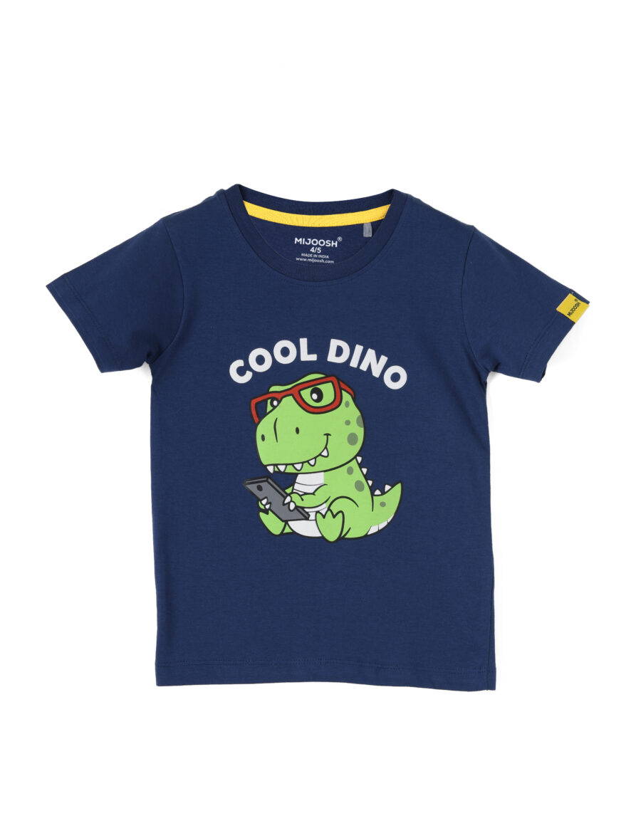 Boys T shirt Cotton Estate Blue Cool Dino