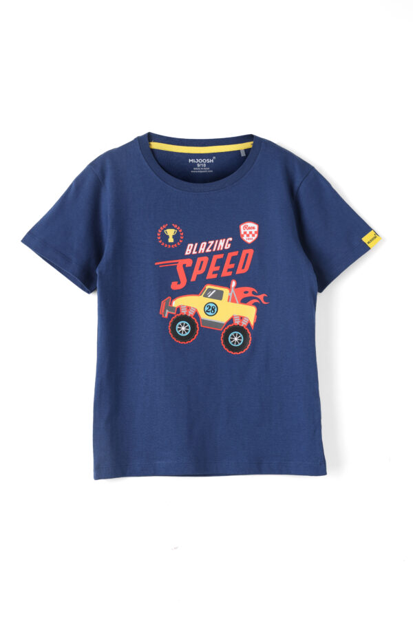 Boys T shirt Cotton Estate Blue Blazing Speed Monster Truck